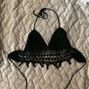 Handmade Crochet Black Halter Crop